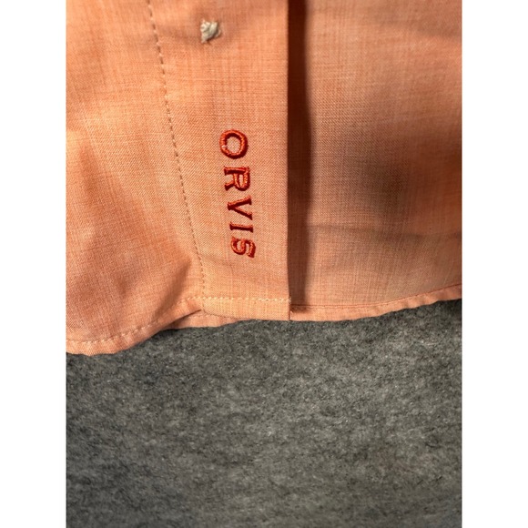 Orvis Mens Medium Button Down Shirt‎ Long Sleeve Peach Fishing Casual - Picture 6 of 8